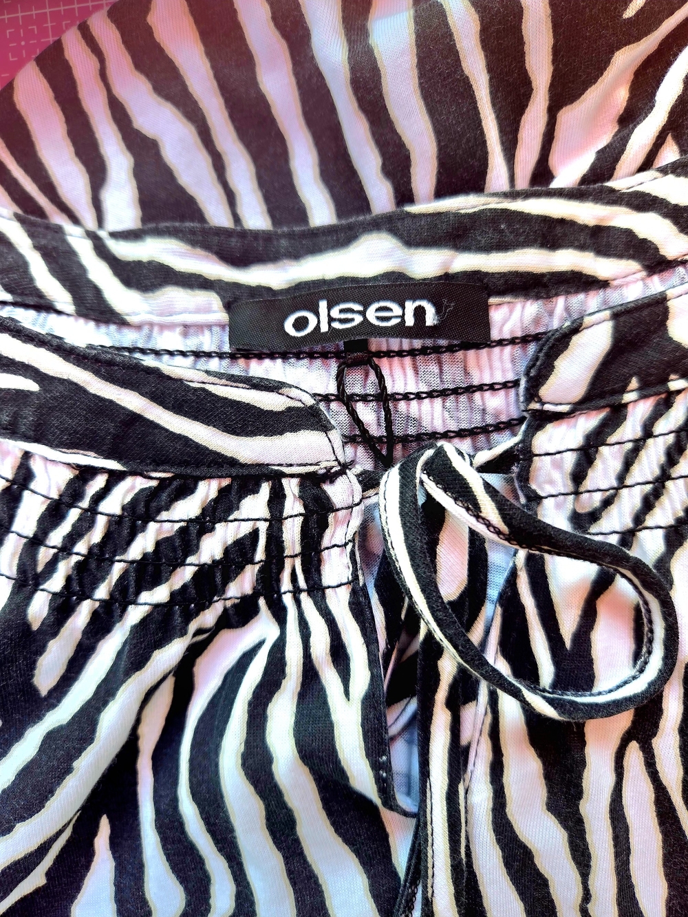 Olsen Germany Eco-Friendly Black & White Zebra-Animal Print Tie-Front Tank USM/8